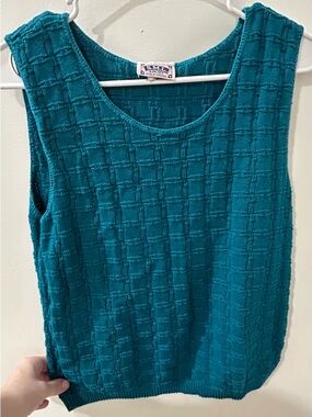 Vintage SML Sport Teal Knit Sweater Vest Cottagecore Textured USA Made Large